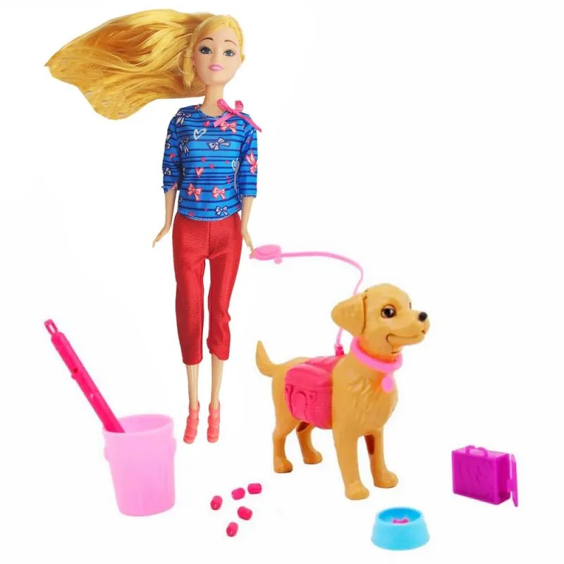 Muneca Moda Con Mascota Perro Accesorios - Electroshopy