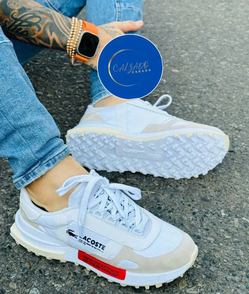 Tenis Lacoste Caballero Blanco Rojo Hrt - Electroshopy