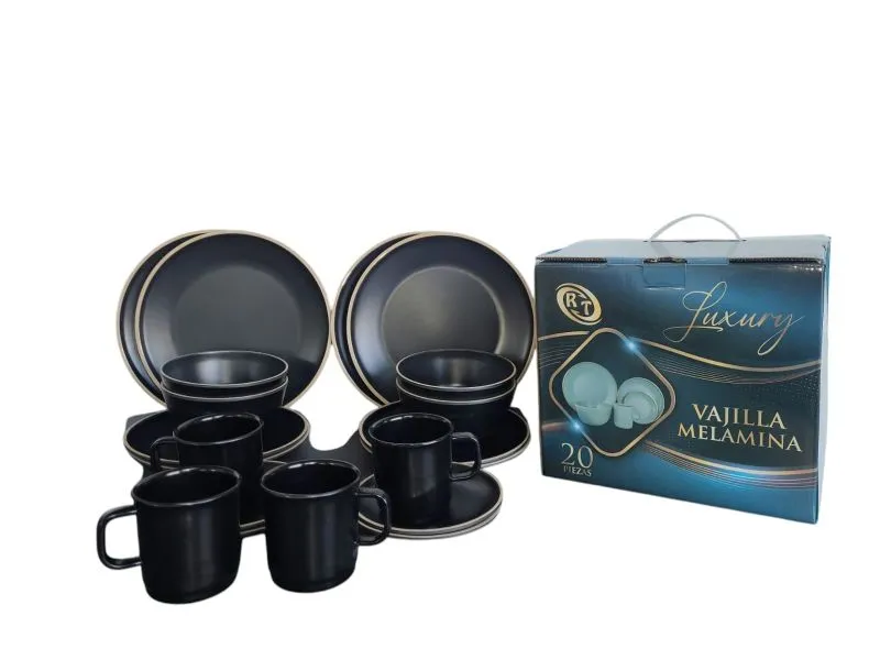 Vajilla Luxury En Melamina Color Negro - Electroshopy